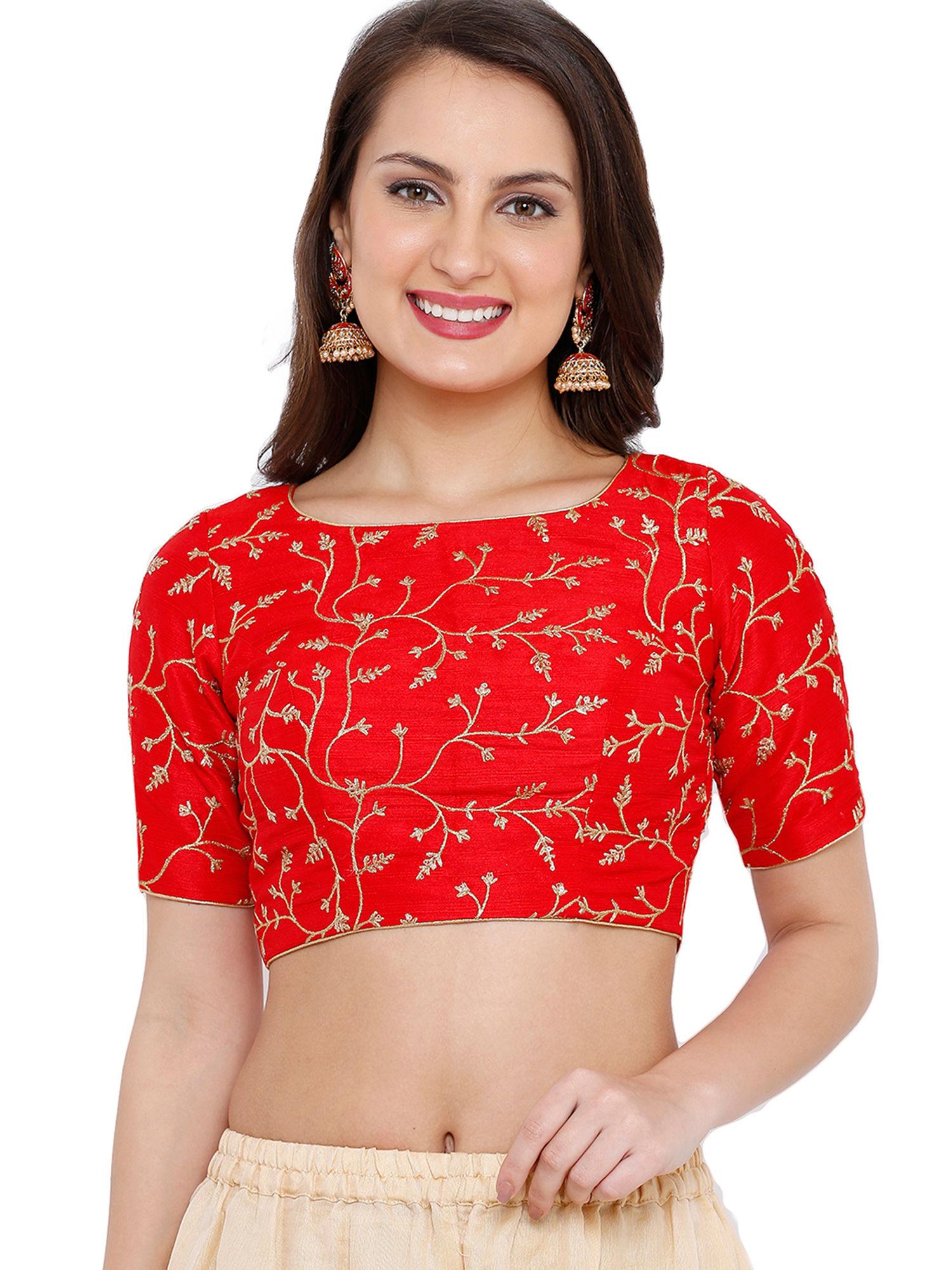 red cotton silk readymade blouse