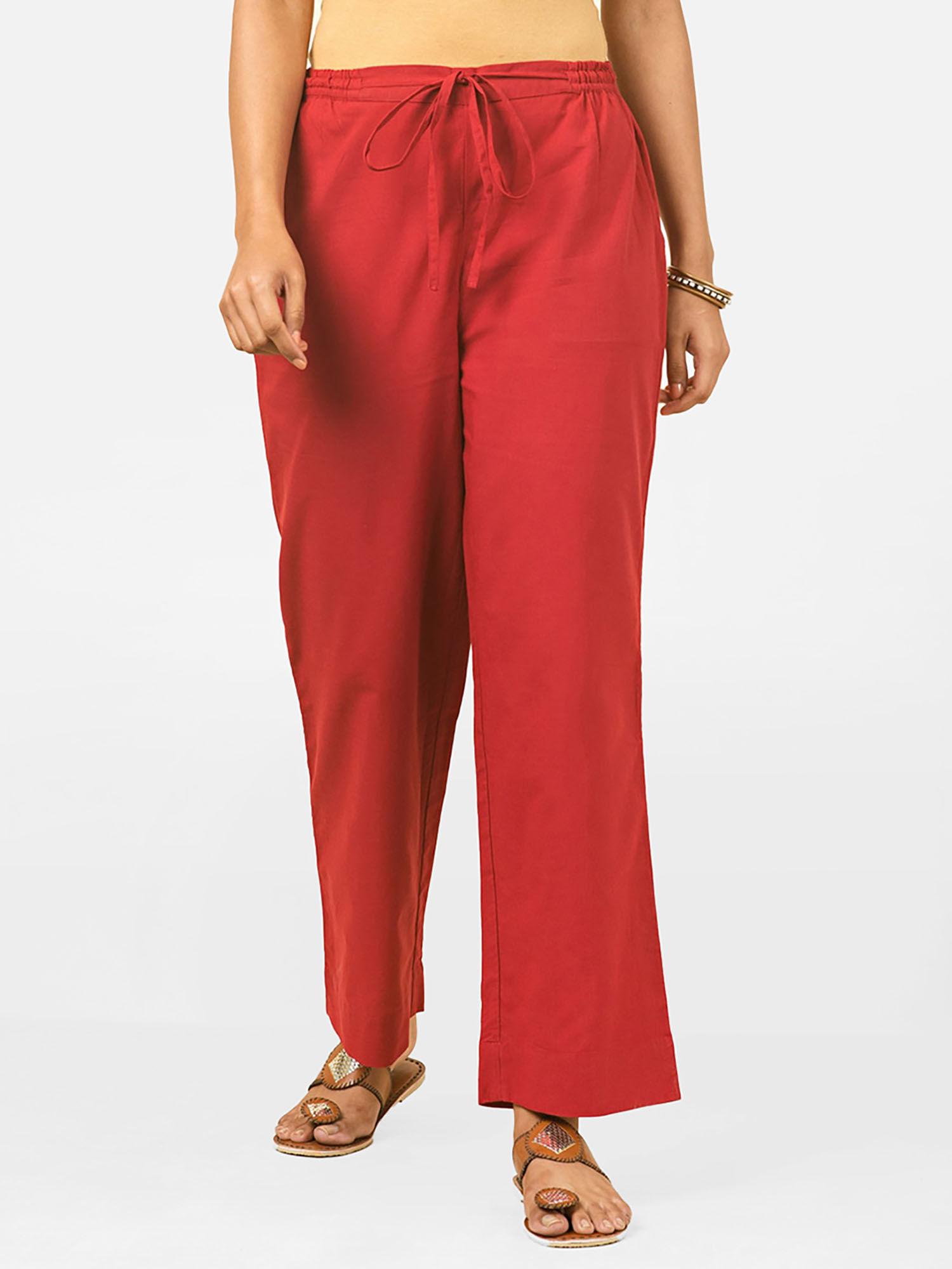 red cotton wide casual pant