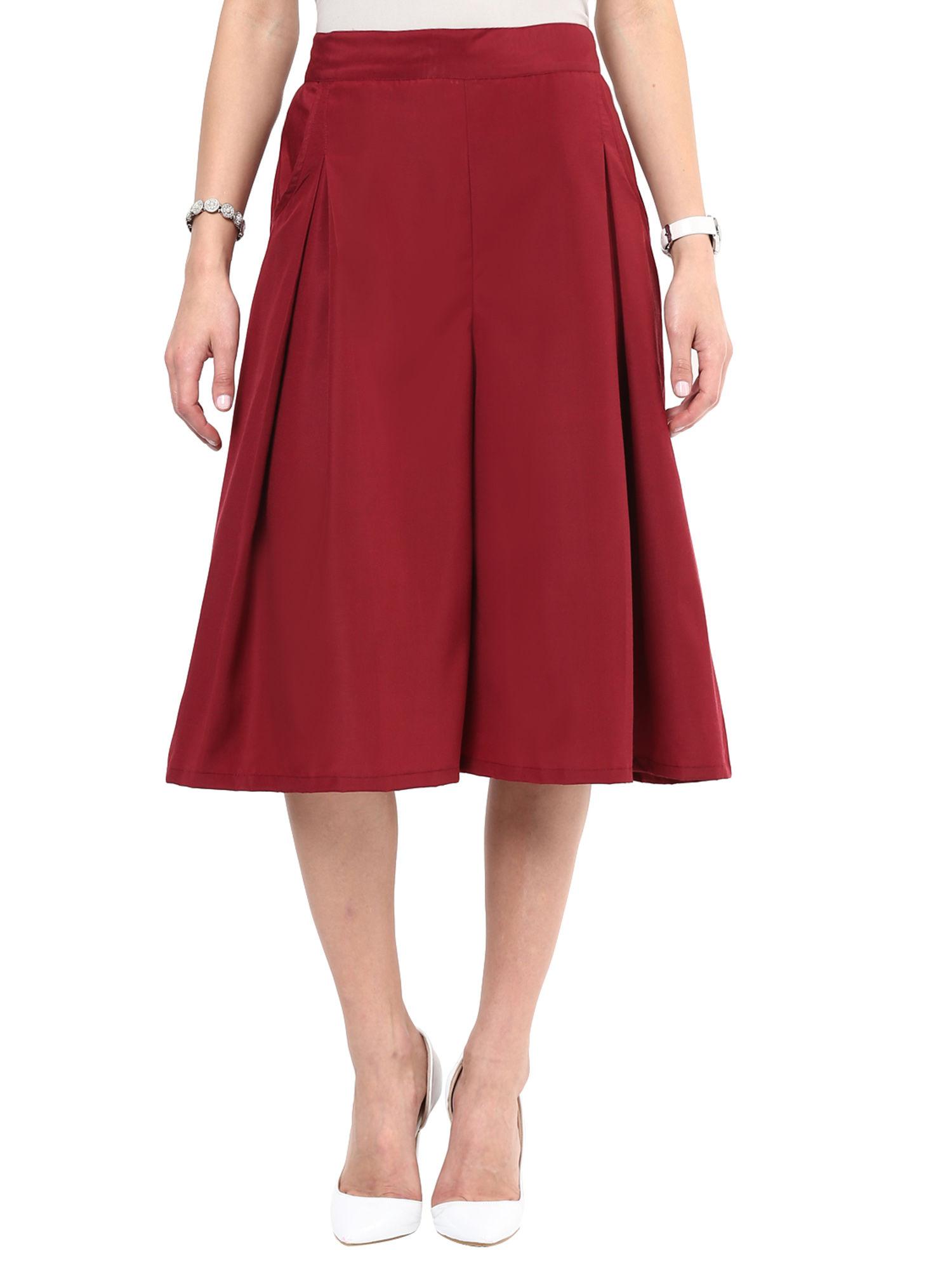 red crepe box pleat culotte