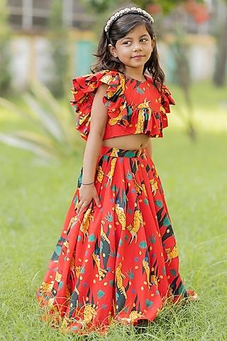 red crepe lehenga set for girls