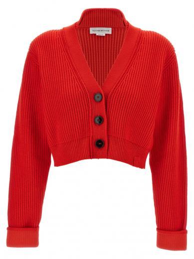 red cropped cardigan