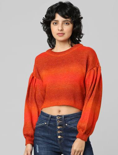 red cropped pullover