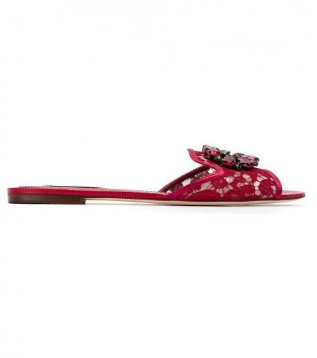 red crystal lace flat sandals