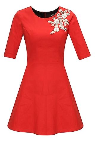 red dabka embroidered dress