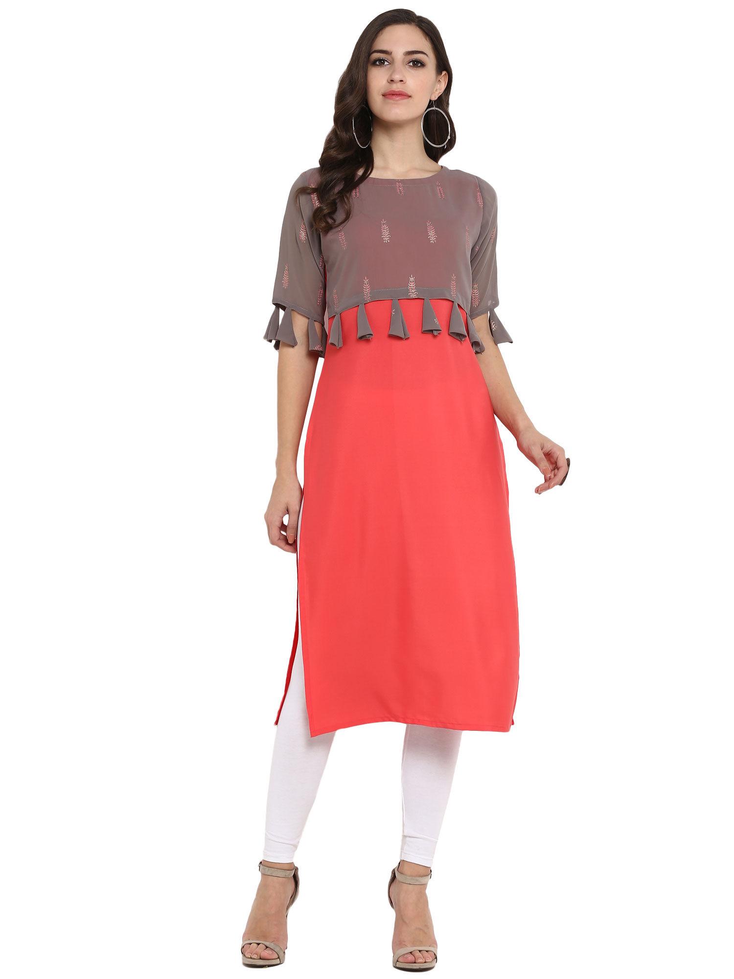 red designer double fabric straight kurta