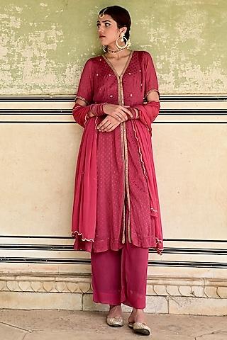 red dotted crepe sequins & zardosi embroidered kurta set