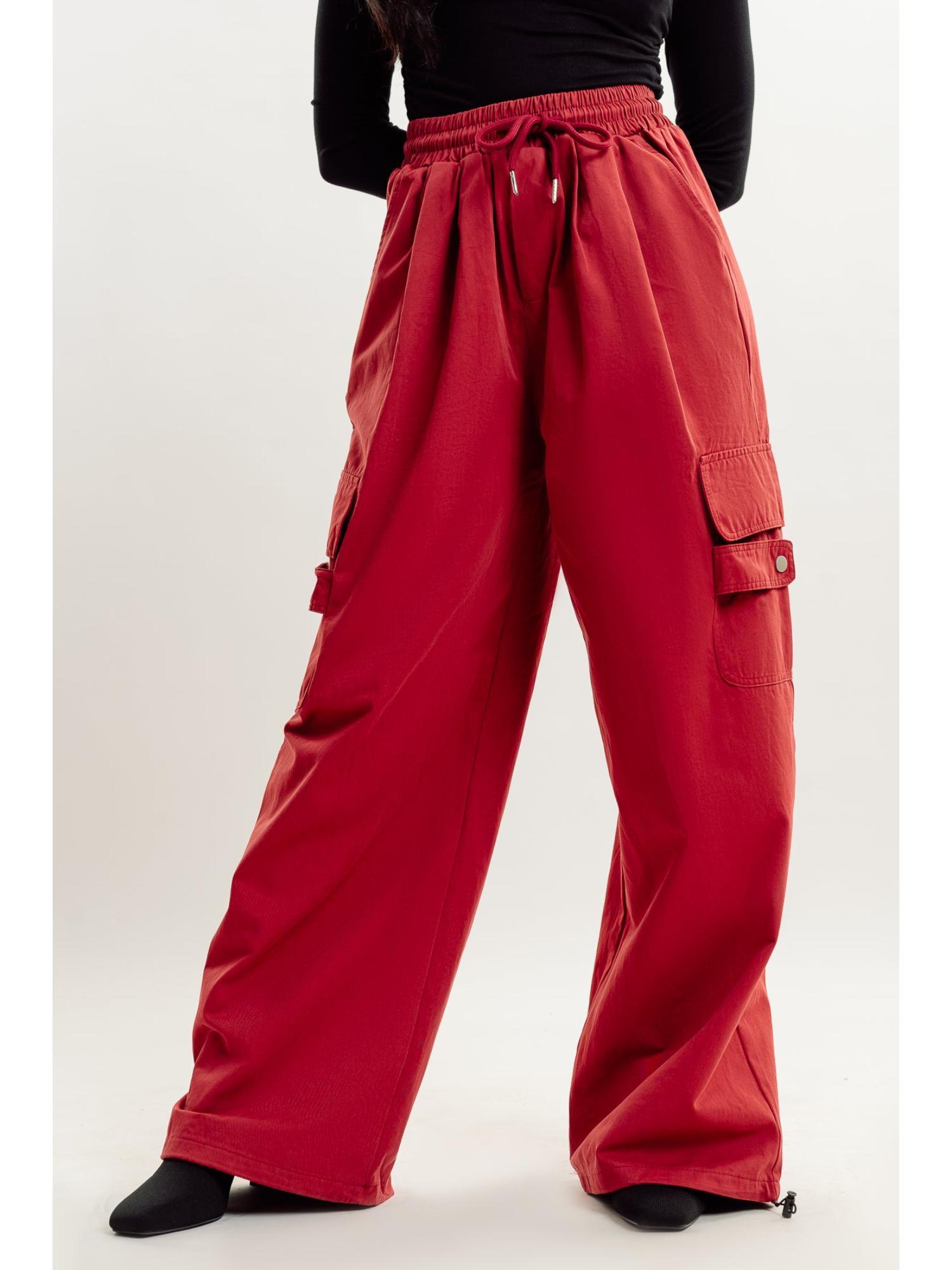 red drawstring cargo pant