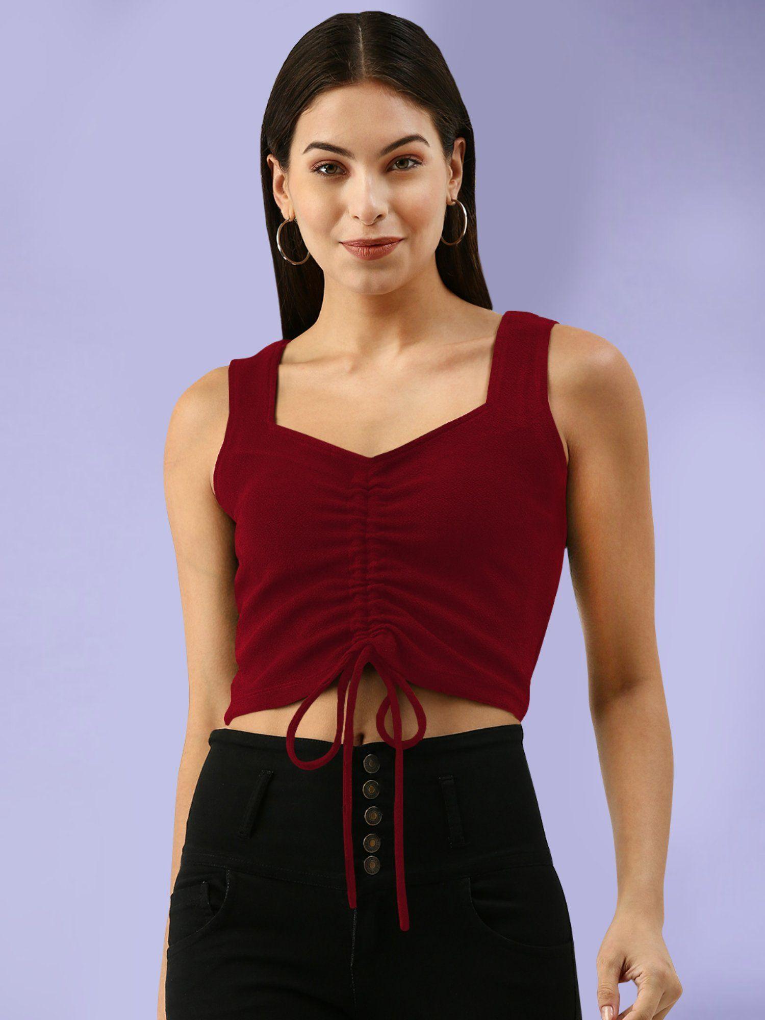 red drawstring crop top