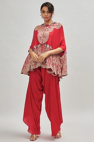 red dupion embroidered cape set