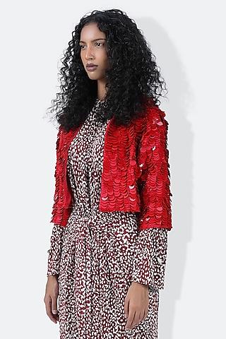 red dupion sequins embroidered cape