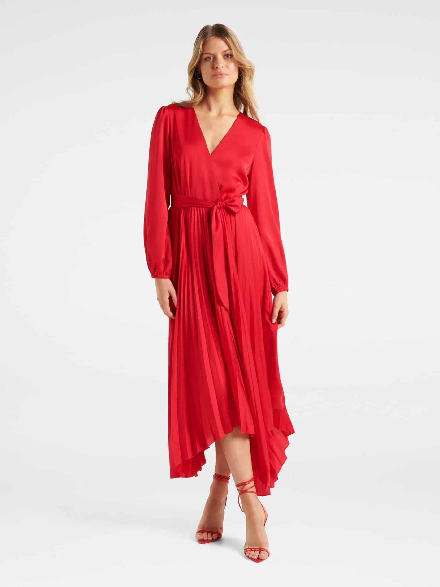 red ellery pleated wrap midi dress (set of 2)