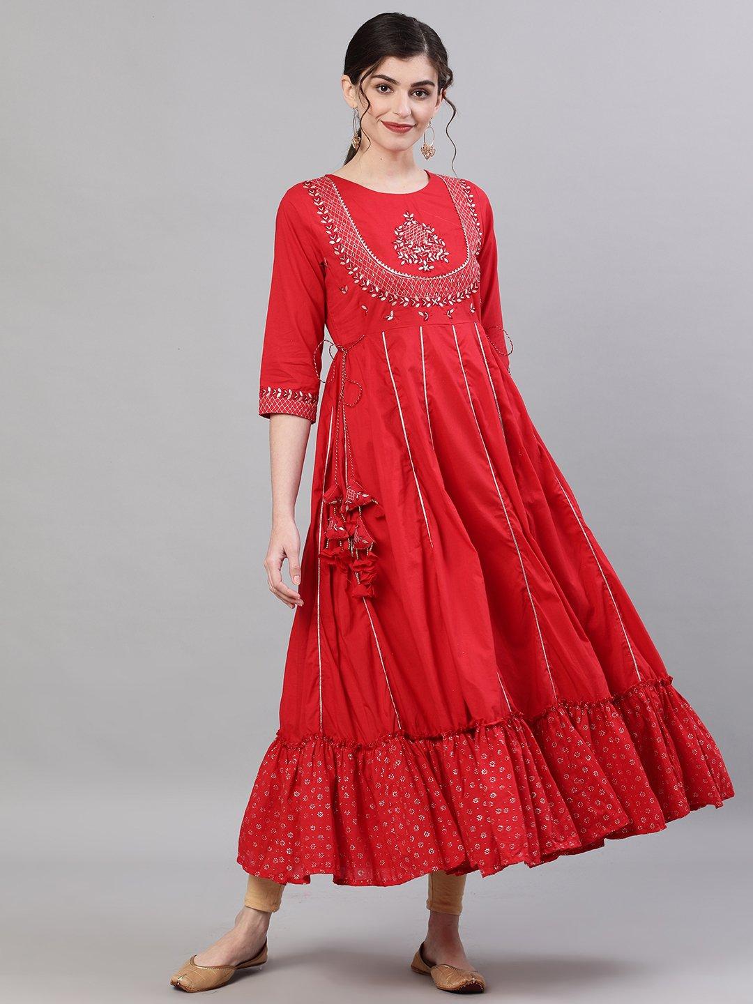 red embellished anarkali kurta