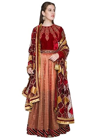 red embellished anarkali set