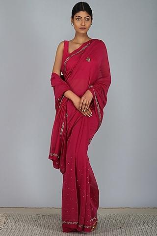 red embellished saree set