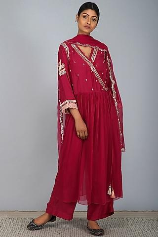 red embroidered anarkali set