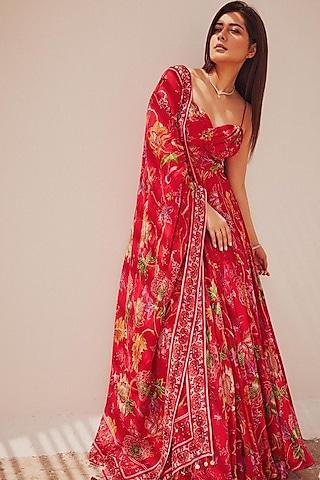 red embroidered anarkali set