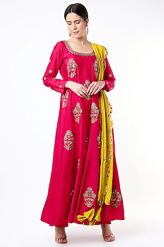 red embroidered anarkali set