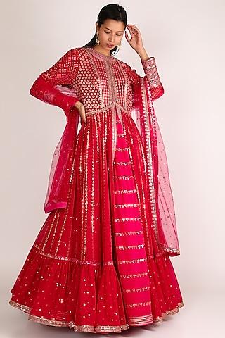 red embroidered anarkali set