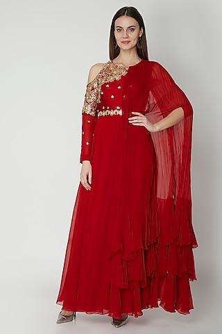 red embroidered anarkali with dupatta