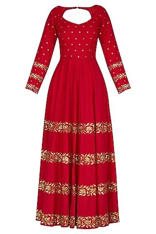 red embroidered anarkali with dupatta