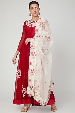 red embroidered anarkali with dupatta