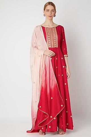 red embroidered anarkali with dupatta