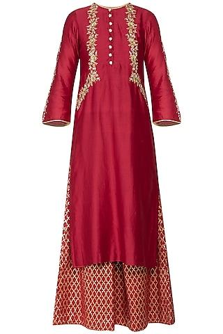 red embroidered banarasi kurta set