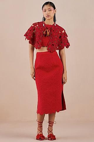 red embroidered cape