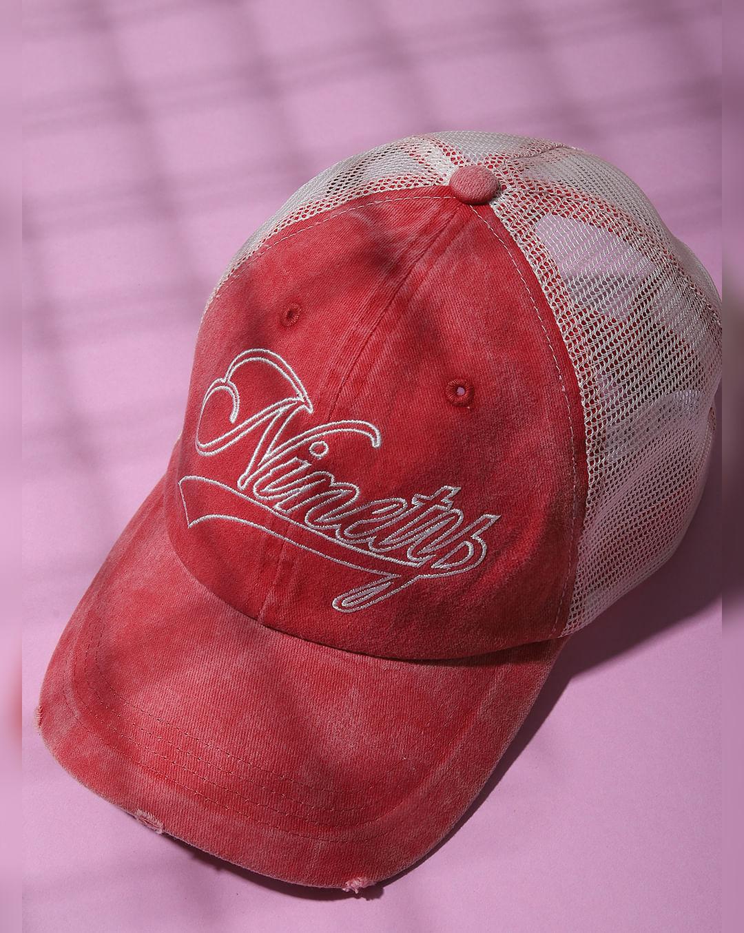 red embroidered denim cap