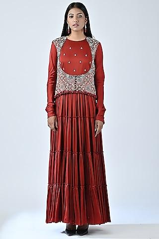 red embroidered dress