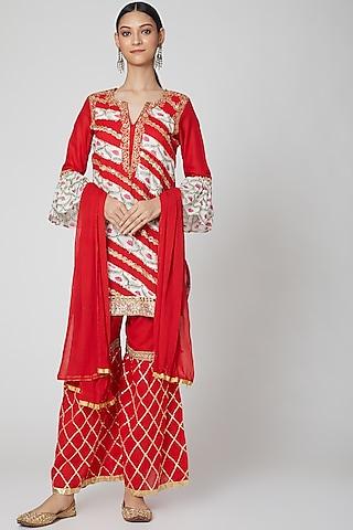 red embroidered gharara set