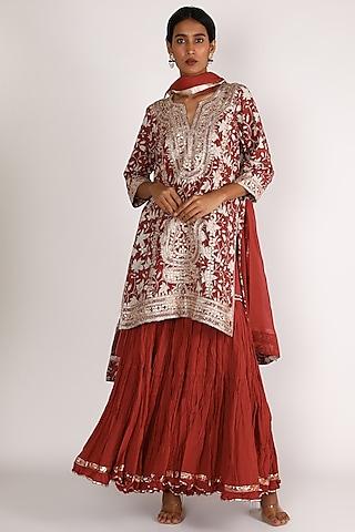 red embroidered gharara set