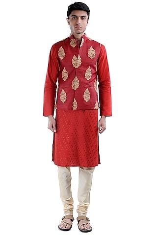 red embroidered jamawar jacket
