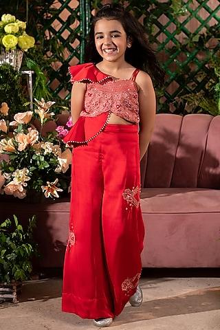red embroidered jumpsuit for girls