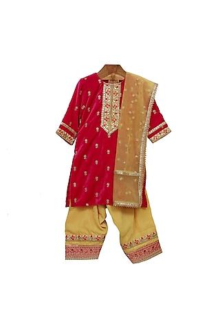 red embroidered kurta set for girls