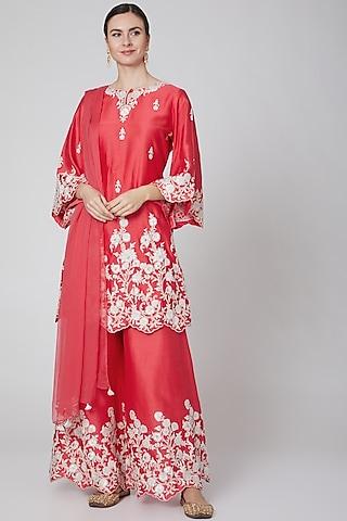 red embroidered kurta set