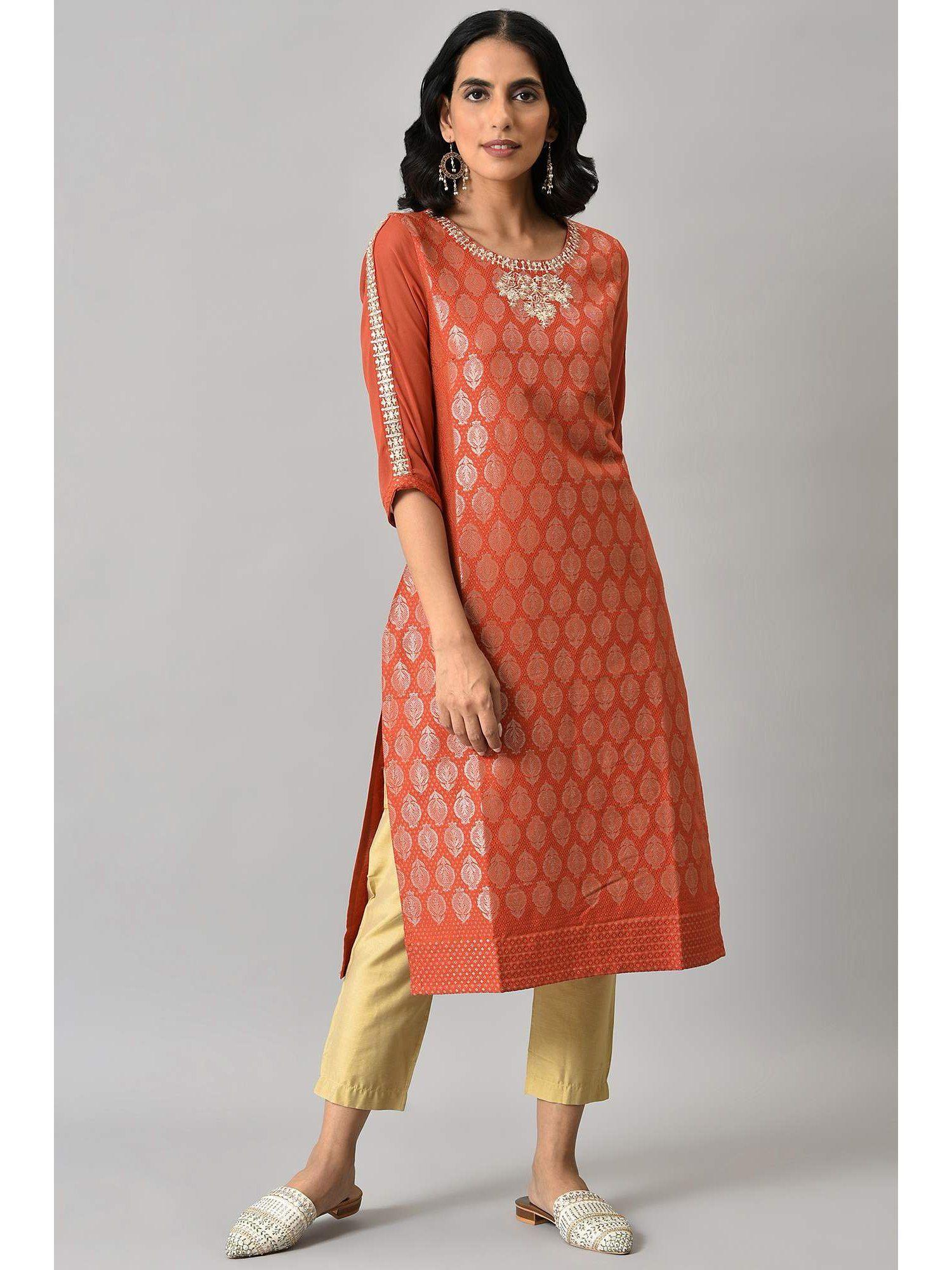 red embroidered kurta