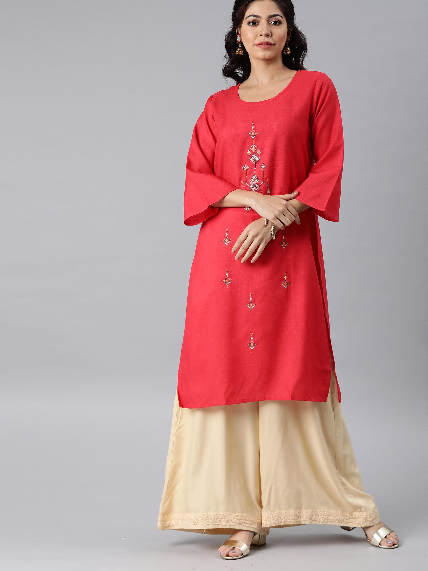 red embroidered kurta