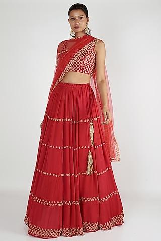 red embroidered lehenga set