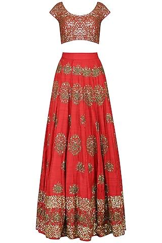 red embroidered lehenga set