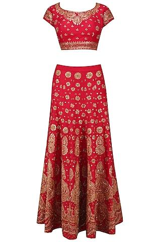 red embroidered lehenga set