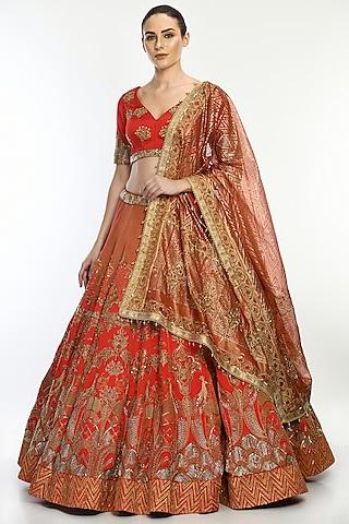 red embroidered lehenga set