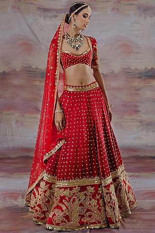 red embroidered lehenga set