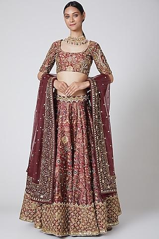 red embroidered lehenga set