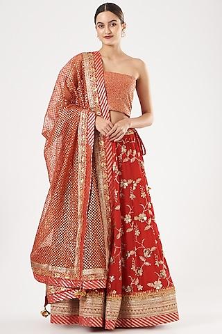 red embroidered lehenga set