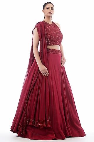 red embroidered lehenga set