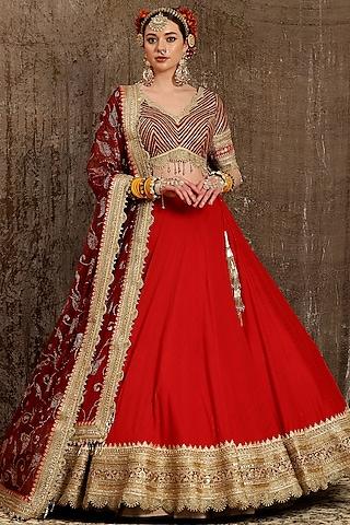 red embroidered lehenga set