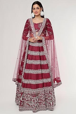 red embroidered lehenga set