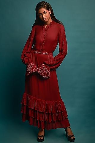 red embroidered maxi gown