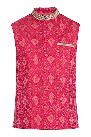 red embroidered nehru jacket